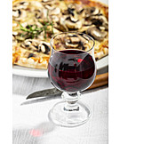   Rotwein, Abendessen, Pizza