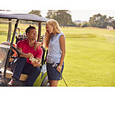   Couple, Smiling, Golf, Golf Cart