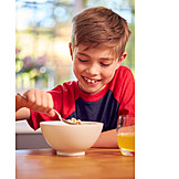   Boy, Eating, Home, Breakfast, Cereal