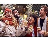   Happy, Christmas Market, Friends, Hot Drink