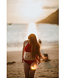   Young Woman, Dusk, Beach, Stimmungsvoll, Beach Holiday