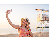   Strand, Urlaub, Sommerurlaub, Victory-zeichen, Selfie