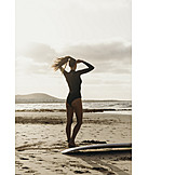   Backlighting, Young Woman, Beach, Sexy, Evening, Surfer