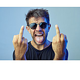   Young Man, Sticking Out Tongue, Middle Finger, Obscene Gesture