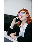   Young Woman, Business Woman, Smiling, Red Hair, On The Phone
