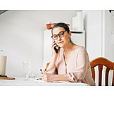   Woman, Kitchen, On The Phone, Notepad
