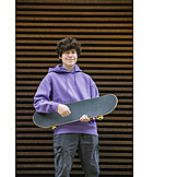   Teenager, Smiling, Skateboarder