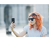   Junge Frau, Sonnenbrille, Rote Haare, Urban, Selfie