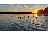   Sunset, Summer, Bathing, Lake