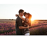   Couple, Love, Sunset, Summer, Romantic, Lavender Field