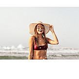   Young Woman, Sea, Summer, Fun, Bikini, Beach Holiday
