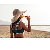   Young Woman, Drinking, Beverage, Evening, Beach Holiday