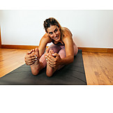   Zuhause, Yoga, üben, Vorbeuge, Flexibilität