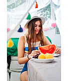   Teenager, Smiling, Summer, Watermelon