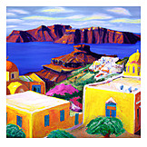   Village, Sea, Paintings, Greece