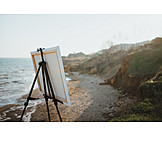   Sea, Easel, Canvas, Countryside Painting