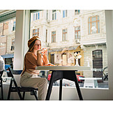   Young Woman, Cafe, Portrait, Window Seat