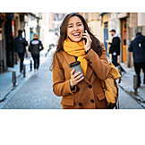   Young Woman, Smiling, Autumn, On The Move, Street, On The Phone