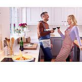   Couple, Love, Home, Cooking, Kitchen, Red Wine