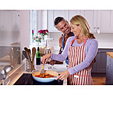   Couple, Happy, Loving, Cooking, Kitchen, Meal