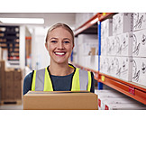   Smiling, Holding, Logistics, Carton, Portrait, Employees