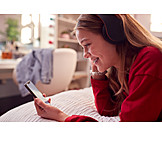   Teenager, Home, Headphones, Online, Smart Phone