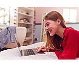   Teenager, Smiling, Laptop, Online