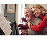   Happy, Love, Music, Bonding, Piano, Older Couple
