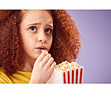   Girl, Eating, Popcorn, Scary, Movie