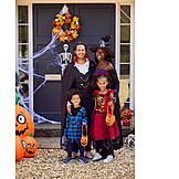   Familie, Halloween, Familienporträt, Multi-ethnisch