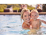   Baby, Mother, Smiling, Summer, Pool, Bathing
