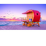   Sunset, Beach, Lifeguard Tower, Miami Beach