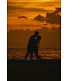   Couple, Beach, Sea, Silhouette, Kiss