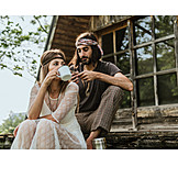   Couple, Lifestyle, Freedom, Relax, Porch, Hippie, Forest Cottage