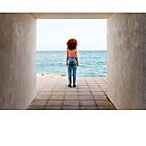   Woman, Sea, Tunnel, Aspiration, Passage