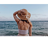   Woman, Sea, Summer, Aspiration, Straw Hat