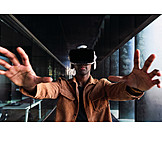   Hände, Virtuelle Realität, Erkunden, Ausgestreckt, Cyberspace, Videospiel, Head-mounted Display