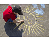   Boy, Sun, Painting, Chalk Drawing